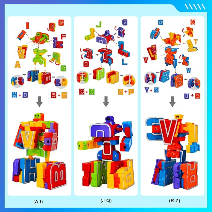 Alphabet Robots for Boys,ABC Letters Learning Education Toys for Toddlers,Christmas Countdown Advent Calendar for Kids,Alphabots Deformation Fine Motor Skill Preschool Toy Gift for New Year birthday