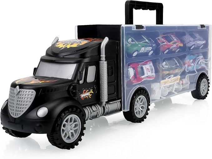Toddler Toys for 3-4 Year Old Boys,Large Transport Cars Carrier Set Truck Toys with 12 Die cast Vehicles Truck Toys Cars,Ideal Christmas Easter Gifts Toys for Kids Age 3-7