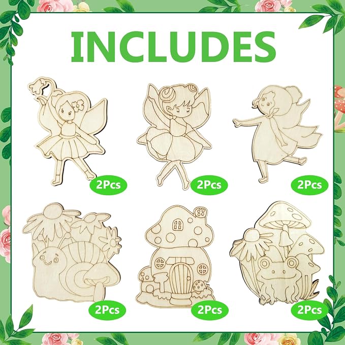 Xvvti 12PCS Fairy Party Favors- DIY Fairy Wood Painting Kits with Art Supplies – Fun Thank You Gifts, Birthday Party& Goodie Bag Stuffer