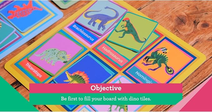 eeBoo: Dinosaur Bingo for Kids Ages 5+, Prehistoric Theme Learning Game that Teaches Dinosaur Names & Builds Vocabulary