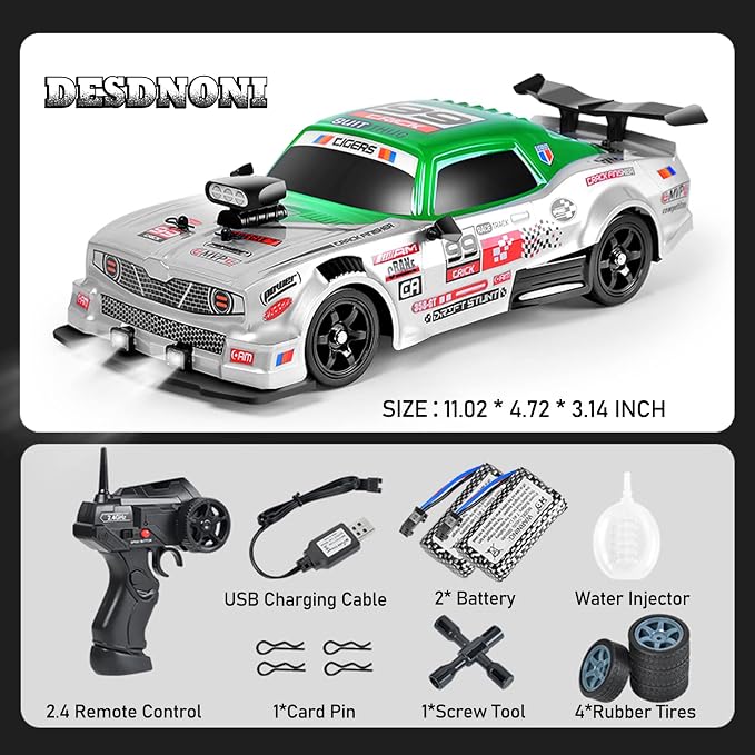 RC Drift Car 1:16 Scale 4WD High Speed Remote Control Cars Vehicle 2.4GHz with LED Lights Two Batteries and Drifting Tires Racing Sport Toy Cars for Adults Boys Girls Kids