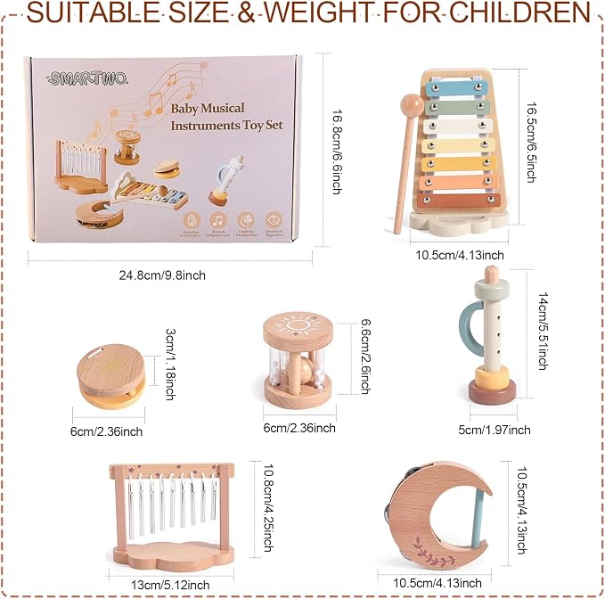 Baby Montessori Musical Instruments,Wooden Percussion Xylophone Musical Toys for Toddlers,Sensory Toys for 18+ Month Old,Kids Preschool Educational,Birthday Gift for Ages 2 3