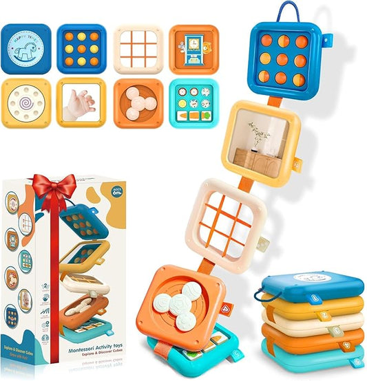 Montessori Busy Board for 1 Year Old, Airplane Toys for Babies 6-12 Months, Sensory Fine Motor Skills Activity Cube, Baby Travel Car Seat Toys for Toddler 1-3