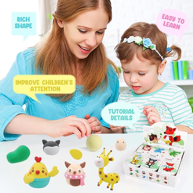 LOUFOR Air Dry Clay Kits - Modeling Clay for Kids, Ultra Light & Soft, Safe & Non-Toxic, DIY Airdryclay Kit with Sculpting Tools and Tutorials, Creatible Art Crafts Toys Gifts for Boys Girls