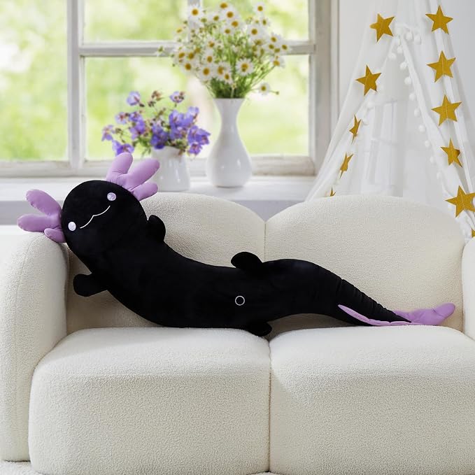 MaoGoLan Giant Axolotl Plush Pillow, Big Axolotl Plush Stuffed Animal Toy for Kid Girl Boy, Jumbo Stuffed Salamander Body Pillow Glow in The Dark, Birthday Day Gift Baby Shower Party Decor, Black