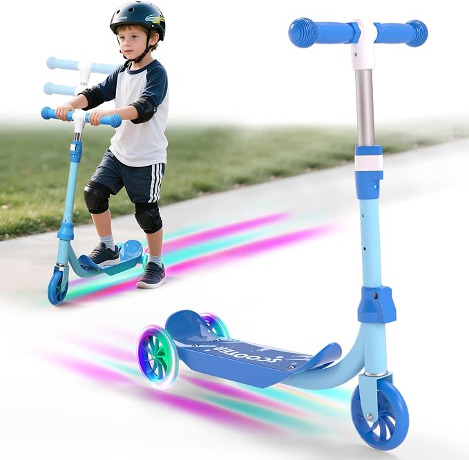 Kids Scooter with LED Light-Up Wheels, Adjustable Handlebar Scooter, Kids Toys Gift for Boys & Girls (Height 37-50") | Outdoor Play for Ages 3,4,5,6 | Extended Footrest