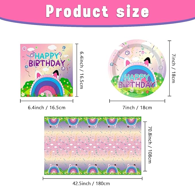 41Pcs Cartoon Cat Dollhouse Birthday Party Plates and Napkins for 20 Guests Tableware Cartoon Cat Dollhouse Supplies Tablecloth for Kids Baby Shower Birthday Party Decorations