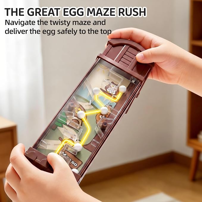 Montessori Toys for 2 Year Old - Farm Egg Maze Adventure Game Toy with 5 Fine Motor Activities, Cause & Effect Travel Toy. (Brown)