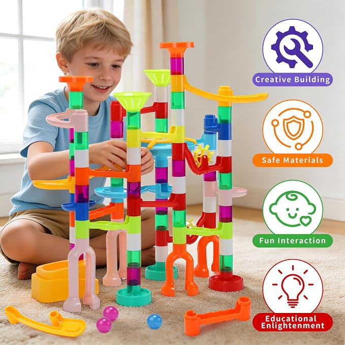 EagleStone 105PCS Marble Run STEM Maze Building Toy Race Track Set | 75 Track Pieces With Plastic And Glass Marbles, Marble Maze Race Track Toy For Kids Ages 3-12, Educational Gift Boys Girls