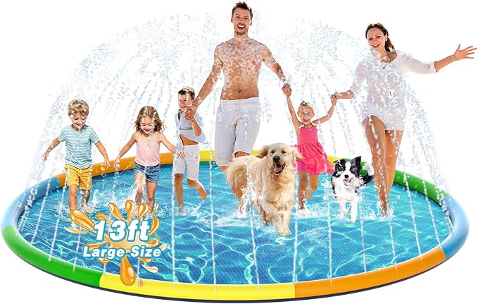 EPN Splash Pad for Kids & Dogs, 13FT Extra Large Dog Splash Pad & Sprinkler Water Play Mat, Big Outdoor Water Toy for Kids Ages 4-8, Toddlers 3+ & Pets, Non-Slip Thick PVC Backyard Lawn Summer Fun