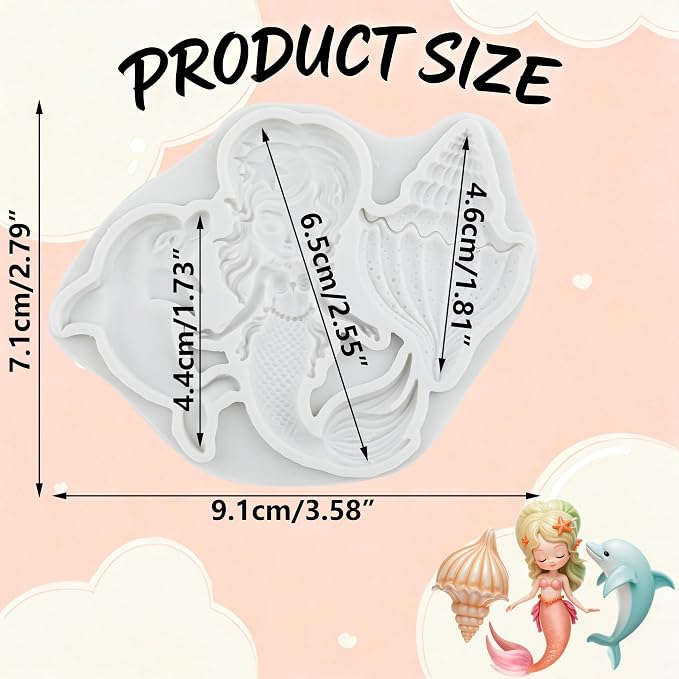 Mermaid Polymer Clay Molds Mermaid Dolphin Conch Silicone Mold for DIY Craft Resin Casting Molds DIY Crafts Air Dry Polymer Clay Tools Jewelry Making