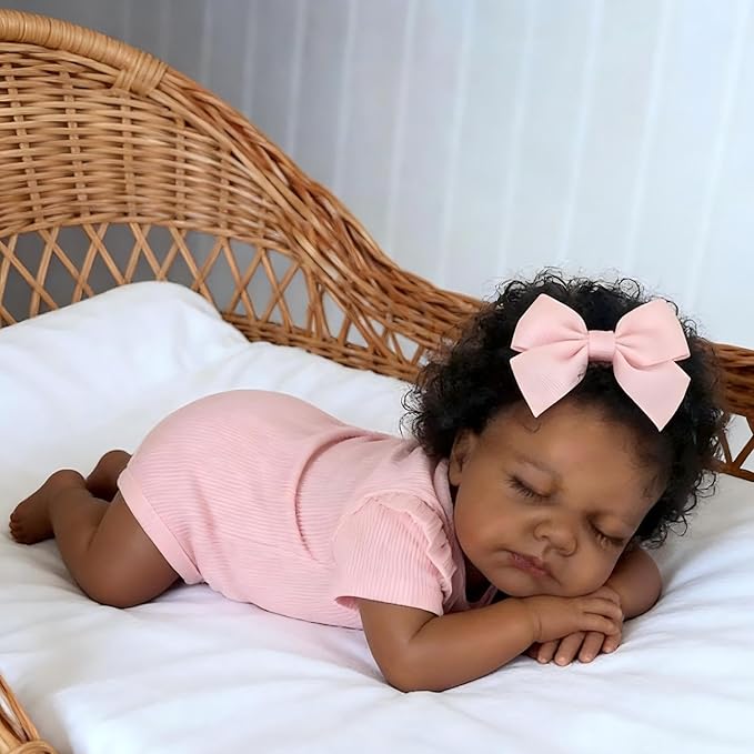 Pinky Reborn Baby Dolls Girl Black 20 Inch Full Body Silicone Vinyl Doll Girl Realistic African American Newborn Realistic Doll Toy for Kids Age 3+