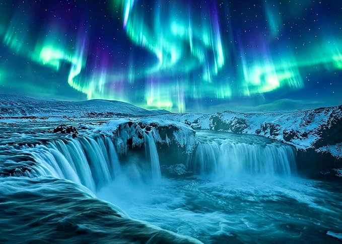 Aurora Waterfall Puzzles for Adults 1000 Pieces,Impossible Hard Challenging Jigsaw Puzzles for Adults,Northern Lights Cascade Nature Art,Immersive Wilderness Wall Art Decor,Gifts for Nature Lovers