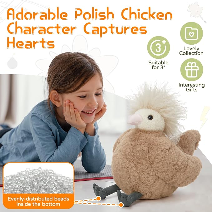 MorisMos Chicken Stuffed Animal, 14 Inch Soft Chicken Plush Toy with Fluffy Crest Hair, Cute Polish Chicken Farm Animal Plushie for Room Decor, Birthday Christmas Easter Gifts for Kids & Adults