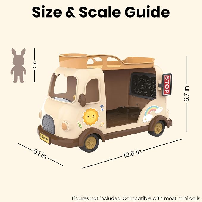 Family School Bus Toy — Mobile Classroom Playset with Bookshelf, Slide, Swing & Soccer Goals, Dollhouse Pretend Play Vehicle, Gift for Kids Ages 3+