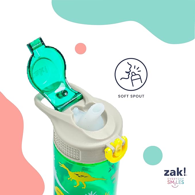 Zak Designs Disney Frozen Sage Kids Water Bottle For School or Travel, 16oz Durable Plastic Water Bottle With Straw, Handle, and Leak-Proof, Pop-Up Spout Cover, 2-Pack Set (Anna & Elsa)