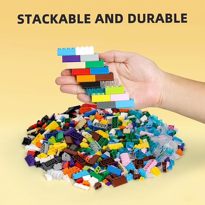800 Pieces Building Bricks, 5 Sizes Building Pieces, Classic Slope Block Bulks - Compatible with All Major Brands, 18 Colors