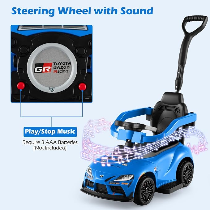 Licensed Toyota Ride on Push Car for Toddlers by INFANS, 3 in 1 Walking Sliding Toy with Removable Guardrails and Handle, Music, Under Seat Storage for Kid (Blue)