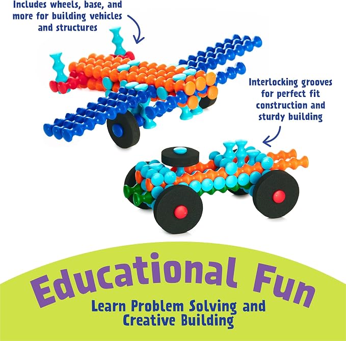 Popular Playthings Playstix, Building Sticks Kit For Kids, Construction Stem Building Toy Gift for Boys & Girls - 211 Piece