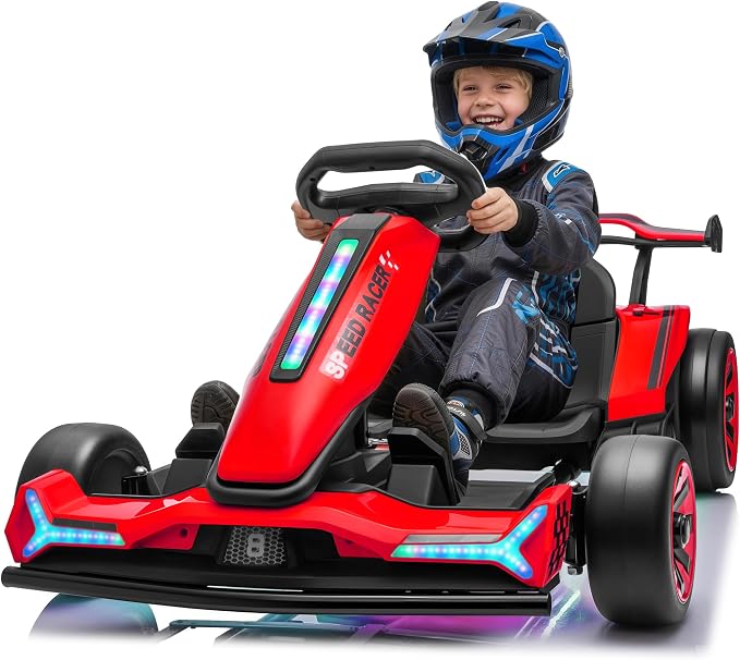 24V Electric Go Kart, Kids Drift Kart with Dual 400W Motors, Length Adjustable Seat, 8.2 MPH Max, 130LBS Max Load, Outdoor Ride on Toy Crazy Kart w/Bluetooth Music, Rainbow Light