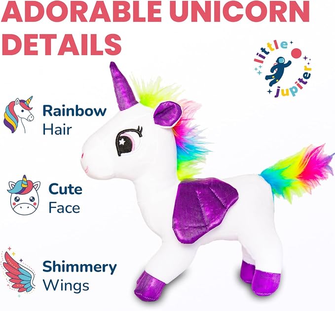 Little Jupiter Plush Pet Set w/Purse - Stuffed Animals for Girls - Unicorn Plush - Stuffed Plushies - Gift for Age 4-5 - 6-7 yrs (White Unicorn)