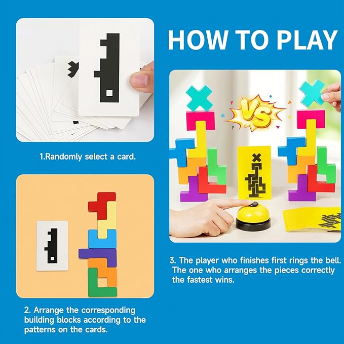 Cup Stacking Game Set with Cards and Bell, Quick Stack Speed Game + Building Blocks Puzzle 2-in-1, Family Party Game for Kids Ages 3-8, STEM Educational Toy 48 Pieces