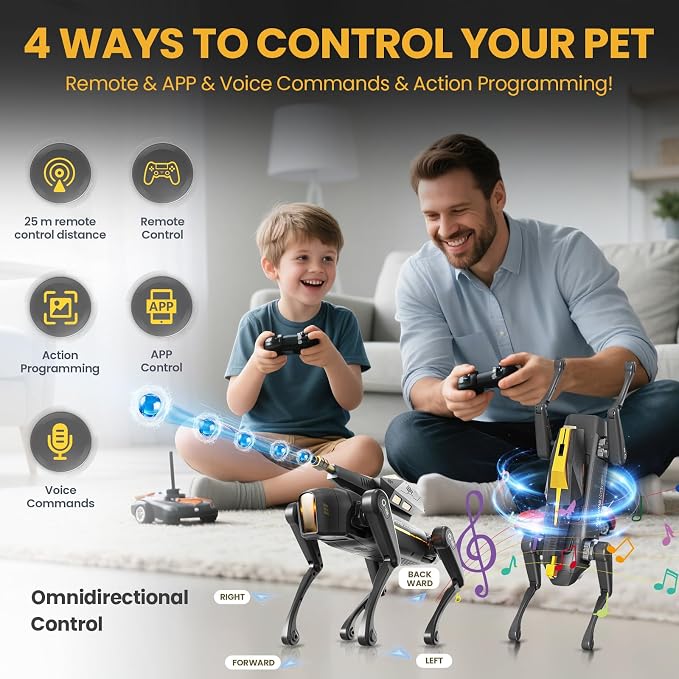 cxjoigxi Smart Robot Dog Toy, Interactive STEM Robotic Pet with Blaster, Voice & Remote Control, App Programming, 30+ Actions, Bionic Walking, RC Dog Birthday Gifts for Kids Boys Girls Age 6+