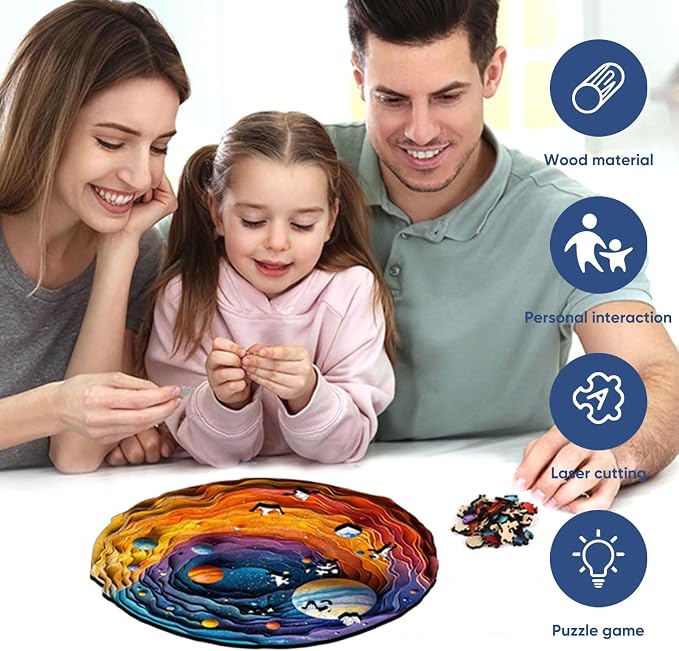 Mys Aurora Space Puzzles for Adults 500 Pieces, Unique Shapes Solar System Jigsaw Puzzles, 3D Visual Effect Planet Wooden Puzzles, Family Puzzle Games Birthday Gift, 16.5 x 16.2 Inches
