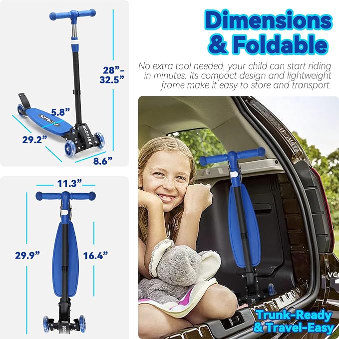 Scooter for Kids 3-12, Kid Scooters with Extra-Wide Deck, 165 lbs Capacity, 3 Wheel Kick Scooter with Lean to Steer, Height Adjustable Handlebar, Light Up Wheels for Stable Smooth Riding, Child Gift