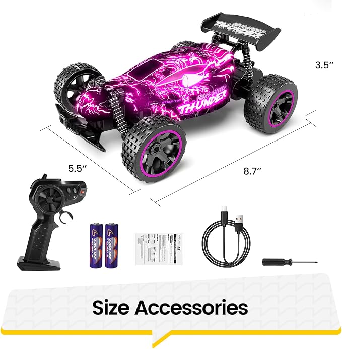 Tecnock RC Cars for Kids, 1:18 Scale 2WD RC Car with LED Lights, 2.4GHz Remote Control Car with USB-C Easy Charging & 50 Mins Playtime, Toys Gifts for Boys & Girls Ages 8-12