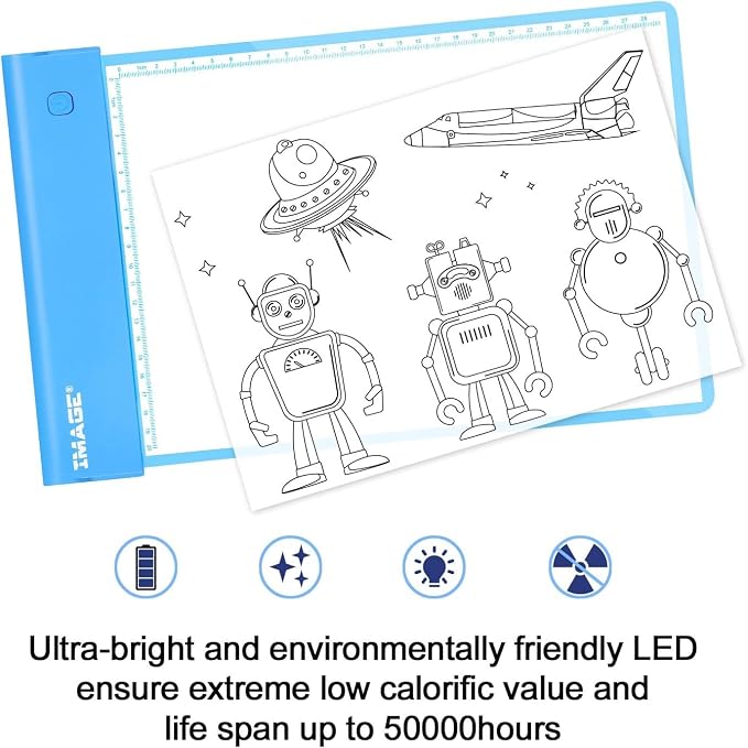 IMAGE Light Up Tracing Pad for Kids Drawing Tablet Board Children Portable Art Christmas Gift for Boys Girls Ages 6+ (Includes 10 Traceable Sheets and Two Clips), Durable & Fun Creative Toy(Blue)