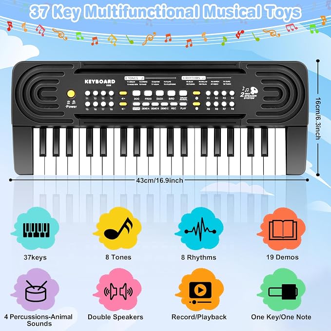 Toddler Kid Toy Piano Keyboard, 37 Keys Pianos Music Toys with Microphone