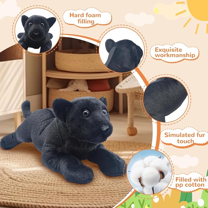 Black Panther Stuffed Animal 15" Jaguar Stuffed Animal Cute Black Panther Plush Pillow Realistic Jungle Panther Stuffed Toy Birthday Graduation Gifts for Kids Girls Boys