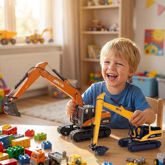 1PC Long Reach Excavator Toy for Kids, Heavy Duty Construction Vehicle Digger Toy, 360-degree Rotatable Driver's Compartment, Multi-jointed Movable Tracked Vehicle for Kids Gift (Orange)