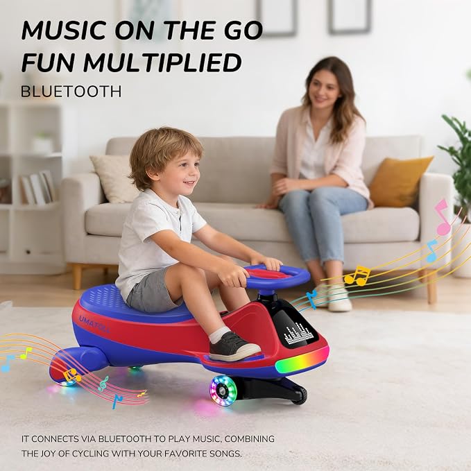 Umatoll 12V Electric Wiggle Car for Kids with Pedal, Display, Rechargeable Battery, LED Light, Bluetooth, Light-Up Wheels, Anti-Rollover, 2 Speeds, Ride on Toys, Birthday Gifts for Age 3+, 150Lbs