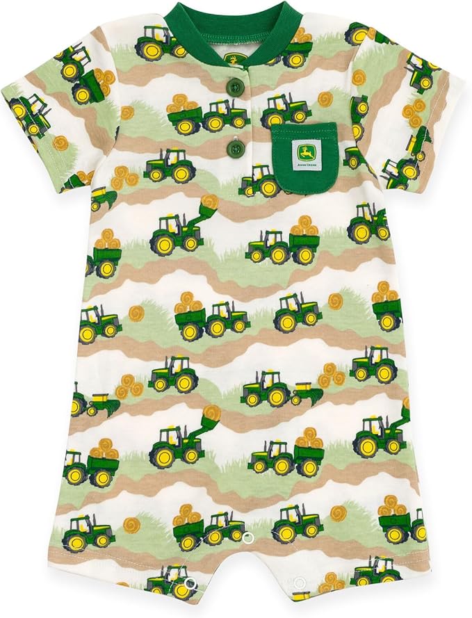 John Deere Baby Boys' One Piece Short Sleeve Romper Newborn to Infant