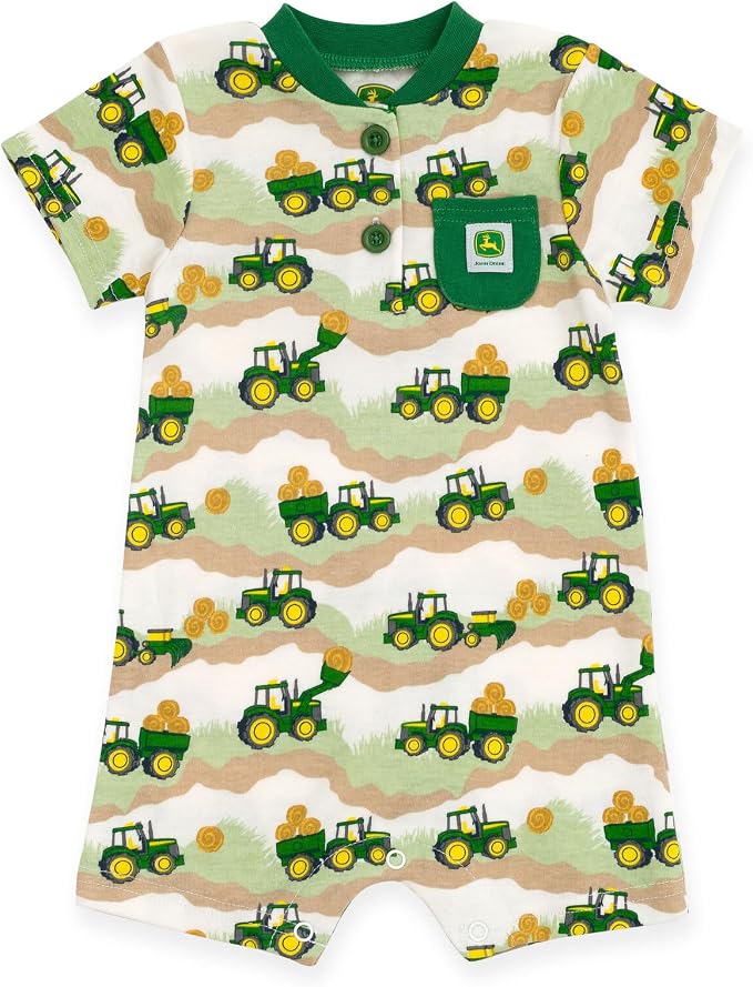 John Deere Baby Boys' One Piece Short Sleeve Romper Newborn to Infant