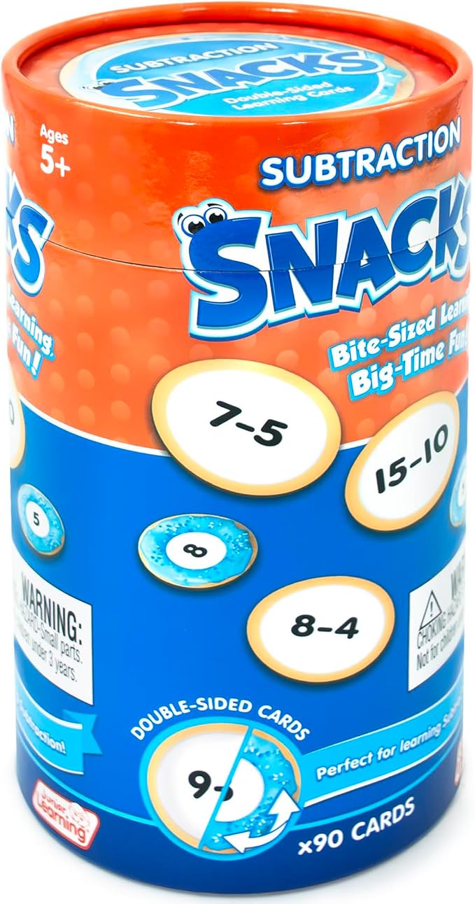 Junior Learning: Subtraction Snacks - Hands-On Math Problems Practice Game, Covers Subtraction Facts to 20, Donuts Theme Double-Sided Cards, Kids 5+