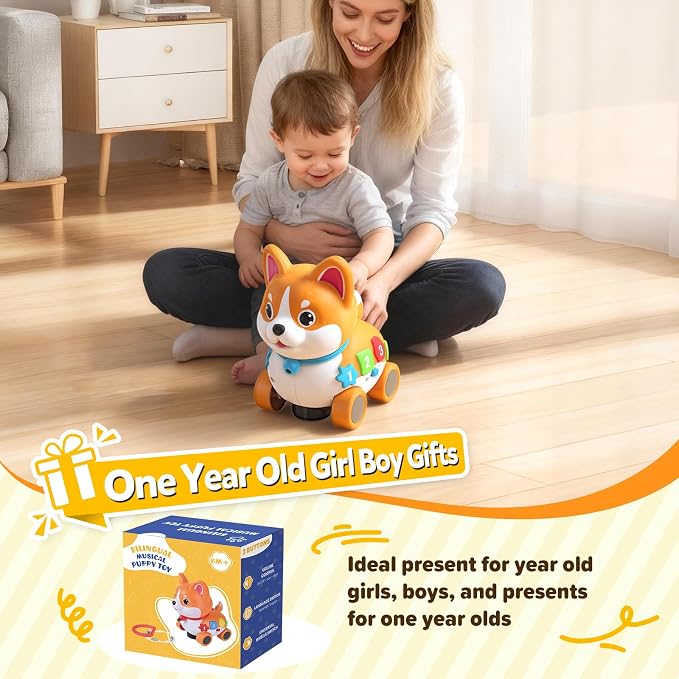 Baby Toys for 6-12-18 Month, 3-in-1 Musical Puppy Toy, Crawling & Walking Toys for 1 Year Old Boy Girl Gifts, Birthday Gift, Bilingual Learning Educational Puppy for 7 8 9 10 Months
