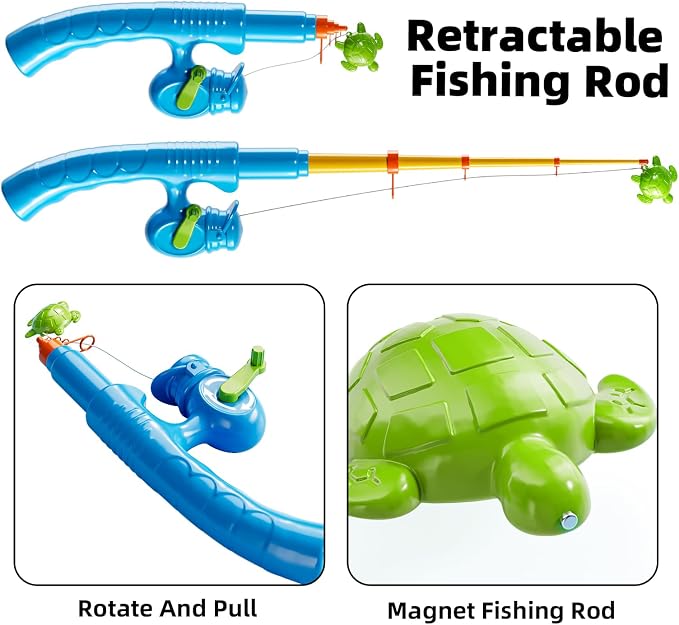 TEMI Magnet Fishing Game for Kids 4-8, Fish Toys for Kids 3-5, Bathtub Floating Fishing Pole, Water Table Pool with Rod Net, Summer Water Play Indoor and Outdoor, Gifts for Holiday for Boy and Girls
