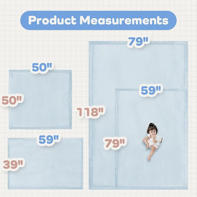 1.5" Thick Baby Play Mat for Floor Tummy Time, Large Pro Soft Foam Activity Playmats Playroom, Easy Care with Non-Slip Safe for Infant Toddler Kids Crawling79"x 118" (Blue)