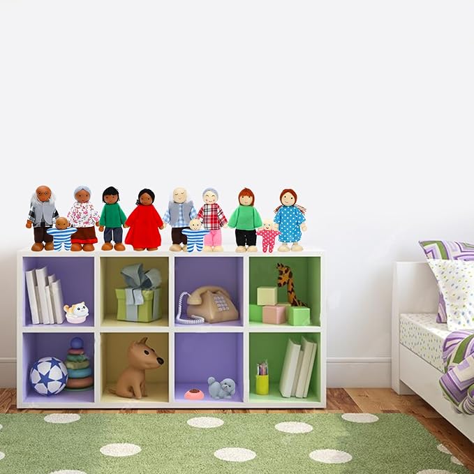 ONEST 19 Pieces Wooden Dollhouse Family Set Mini People Figures Sets Dollhouse Dolls Wooden Doll Family Pretend Play Figures Accessories for Pretend Dollhouse