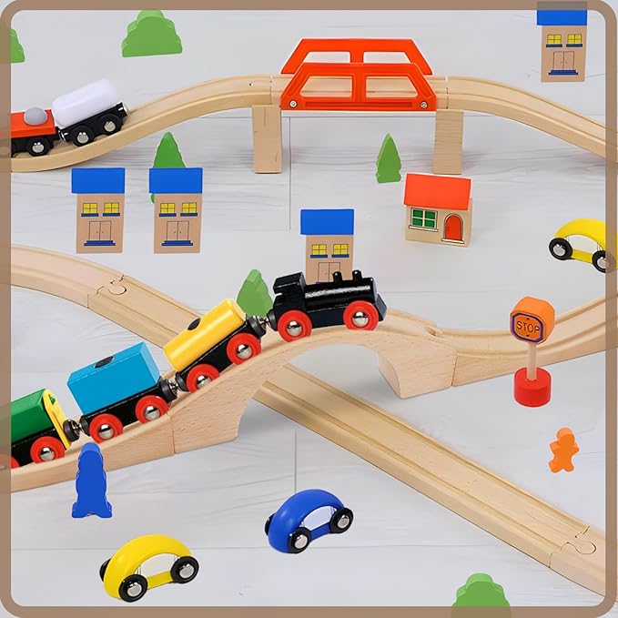 1 Pack Wood Train Track Expansion Wooden Train Track Accessories Bridge Connectors Compatible with Most Major Toy Railway Railroads for Birthday Christmas