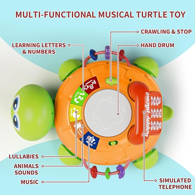 Letapapa Baby Toys 6 to 12 Months, Musical Turtle Baby Toys for 12-18 Months, Crawling Toy with Light & Sound, Educational Toy Birthday Gift for Baby Infant 3-6 7 8 9 10 Months 1 Year Old Toddlers