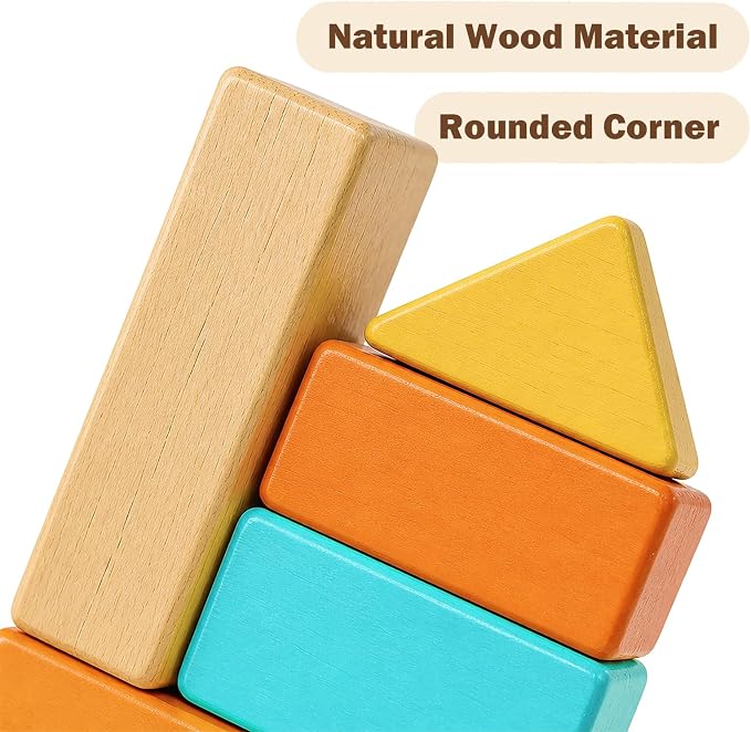100pcs Building Blocks for Toddlers 1-3, Wooden Blocks for Kids with Storage Bucket and Shape Sorter, Stacking Toys or 1 2 3 Year Old, Learning Toys for Preschool Girls and Boys