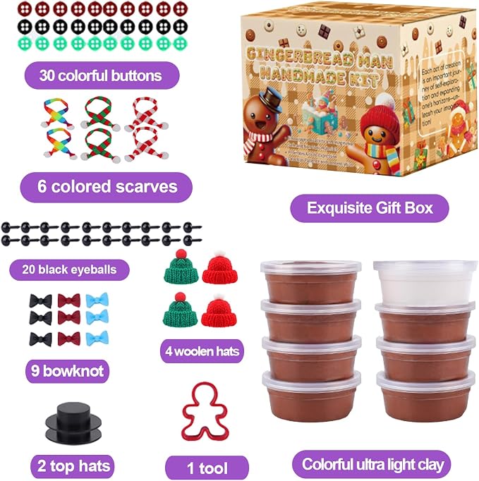 8Pack Christmas Gingerbread Man Crafts Kit - Air Dry Clay Gingerbread Man Crafts for Kids,Modeling Clay DIY Kit for Kids,Great for Birthday Parties,School Winter Party Fun,for Age 3+