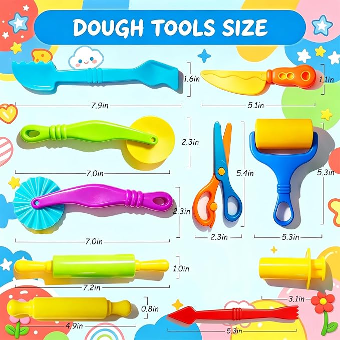 Dough Tools Set for Kids – 17 Pieces Modeling Clay Tools with Rollers & Cutters – Toddler Craft Playdough Accessories for Preschool Learning Activities