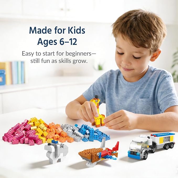 FUN LITTLE TOYS 1100 PCS Building Blocks for Kids 6-12, STEM Learning Bulk Bricks Set, 147 Shapes 17 Colors, Compatible with All Major Brands, Creative Educational Toy Gift