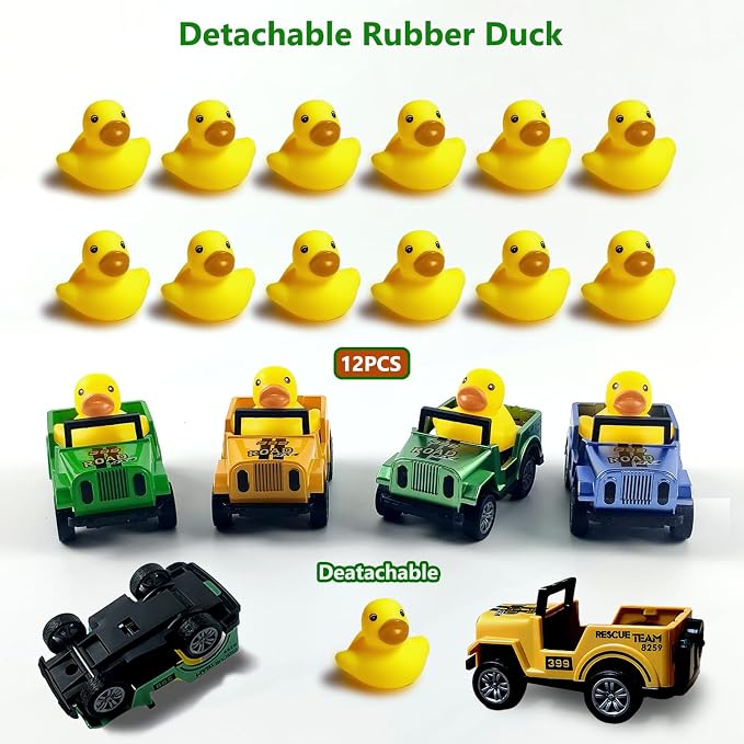 12 Pack Movable Rubber Ducks for Jeep Ducking, Pull Back Duck for Jeep Ducking, 2.9 Inch Suitable Size, Unique Rubber Ducks for Drivers