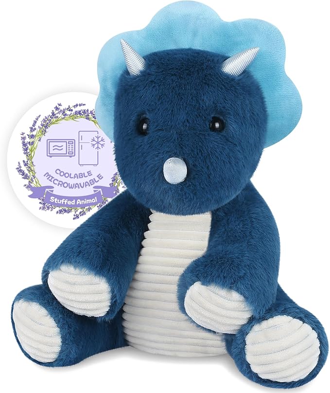 SuzziPals Microwavable & Coolable Triceratops Dinosaur Stuffed Animals, Heated Stuffed Animal Heating Pads for Soothing & Relaxation, Navy Blue Dino Plush for Stress Relief, Plushies Dinosaur Gifts